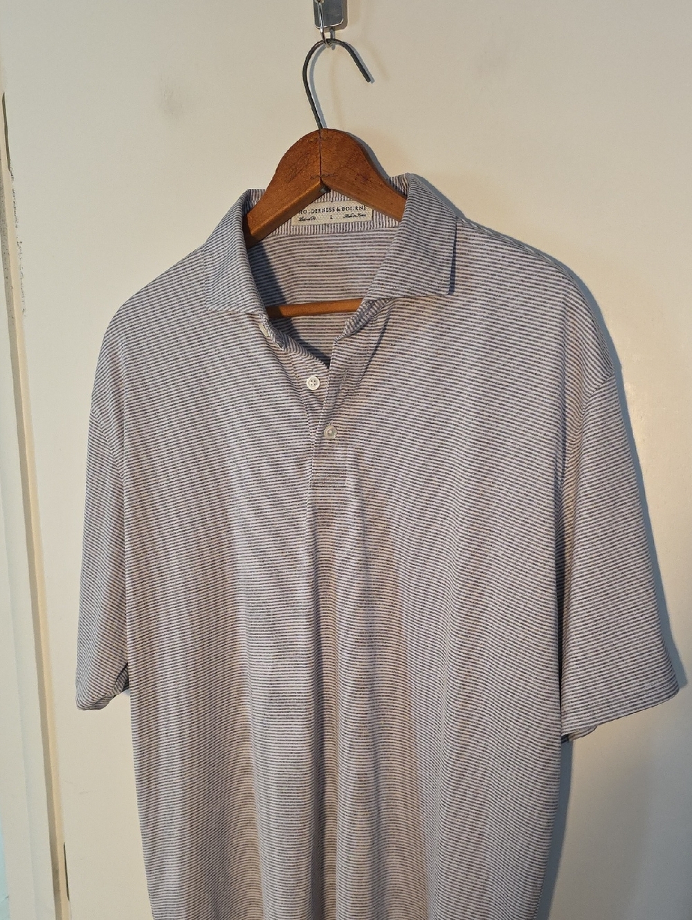 Holderness + Bourne Large Striped Polo Shirt - Light Gray and White Perfect!